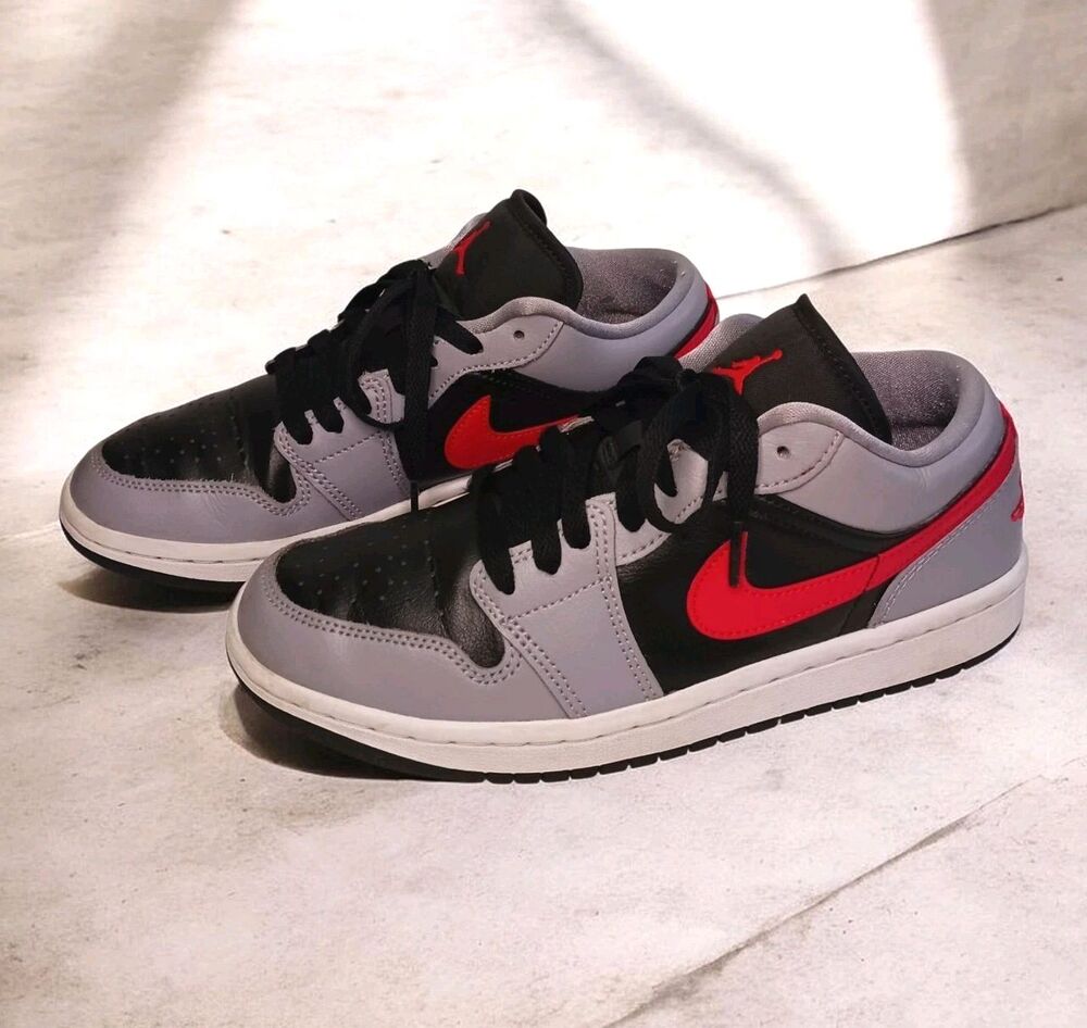 Nike Air Jordan 1 Low Womens Sz 7 Shoes Cement Gray Fire Red Sneakers FZ4183-002